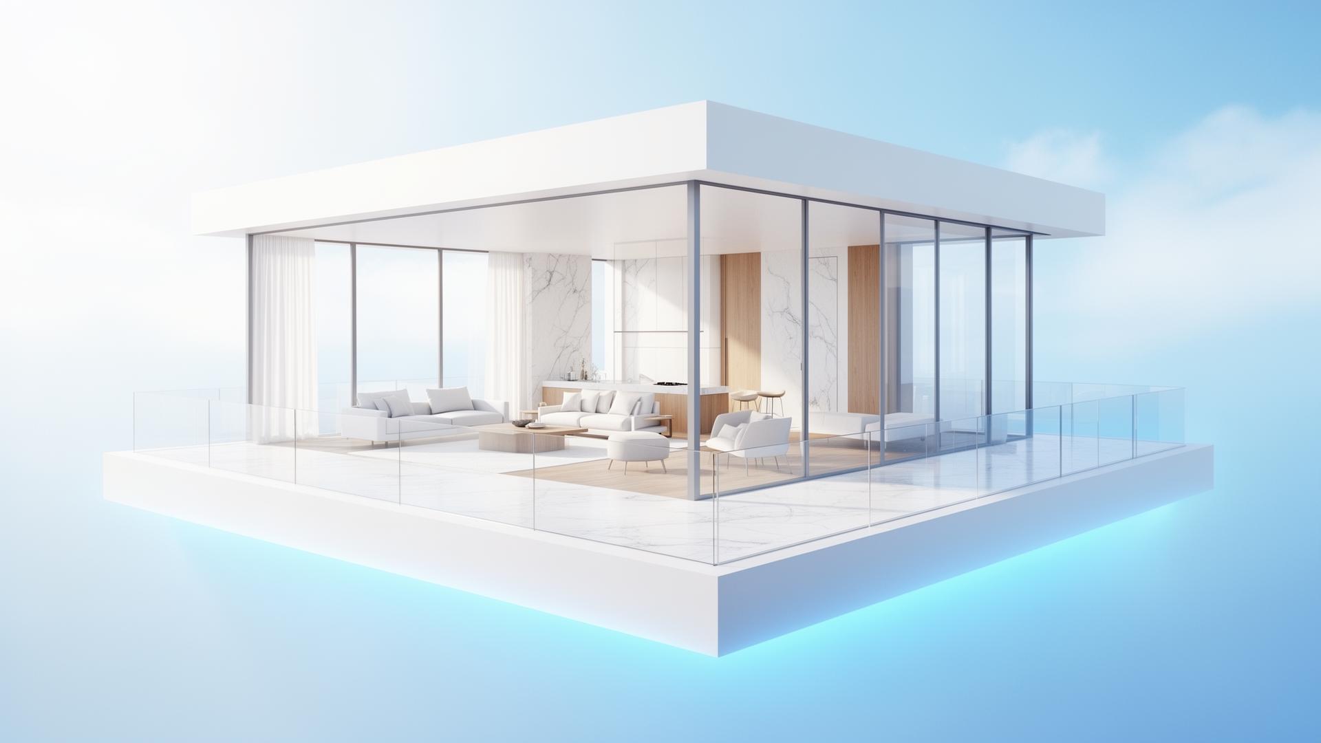 Luxuriöses 3D-Apartment in hellem Blau-Weiß-Design
